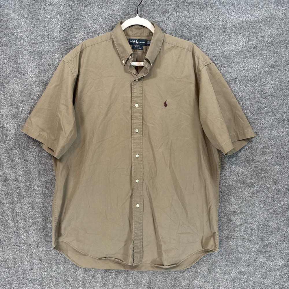 Ralph Lauren Blake Shirt Mens Large Tan Short Sleeve Button Up Cotton Casual